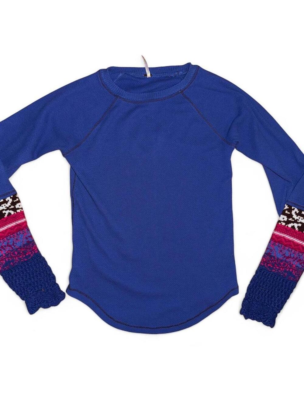 Free People Women's purple waffle knit thermal knitted long sleeve Shirt sz M